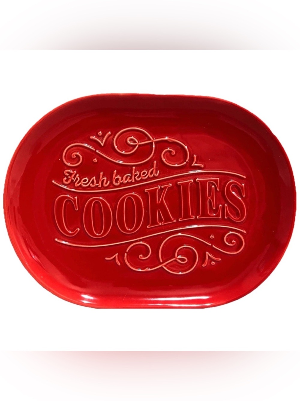 Hallmark Red Ceramic Fresh Baked Cookies Serving Platter Plate Tray 11x8